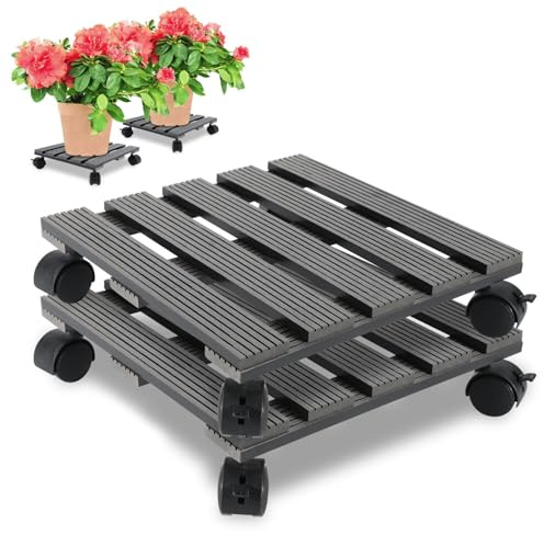 Monucep 2X WPC Pflanzenroller 30x30CM, Blumenroller Tragkraft 80 KG mit Rollen, Kübelroller für den Innen- und Außenbereich, Rollbrett für Pflanzen, Grau