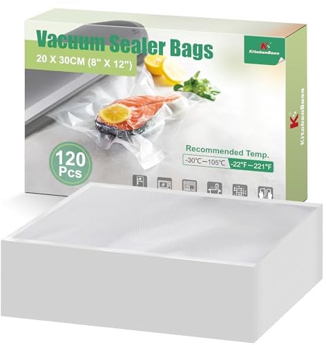 KitchenBoss Profi Vakuumierbeutel 20x30 cm 120 Beutel：Vakuumbeutel für alle Vakuumiergerät und Sous Vide, Vakuumbeutel Lebensmittel 175 µm, Stark & Reißfest