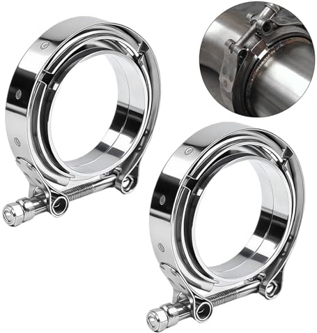 TIHOOK 2 Pair 3 Inch Stainless Steel Exhaust Clamp Kit, Universal Car Accessories V Band Clamp with 2 Flat Flange for Turbos Blow-Off Valves Mufflers Exhaust Pipes Downpipes
