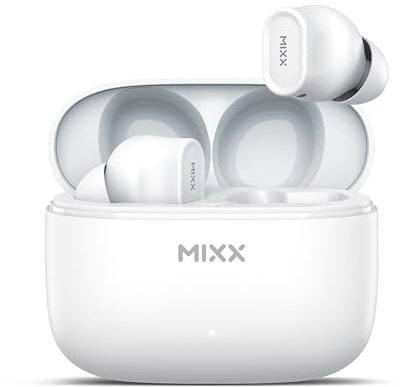 Mixx StreamBuds Switch D7 True Wireless Earbuds – Bluetooth 5.4, 18-Hour Playtime, Quick Charge, Comfort-Fit Silicone Earbuds, Touch Controls, Voice Assistant Compatible (White)