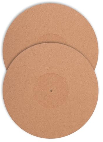 ARTSEWPLY 2 Stück Antistatische Korkmatten für Schallplatten Ø297Mm Vinyl Plattenspieler Slipmatten mit Vibrationdämpfung und Geräuschreduzierung