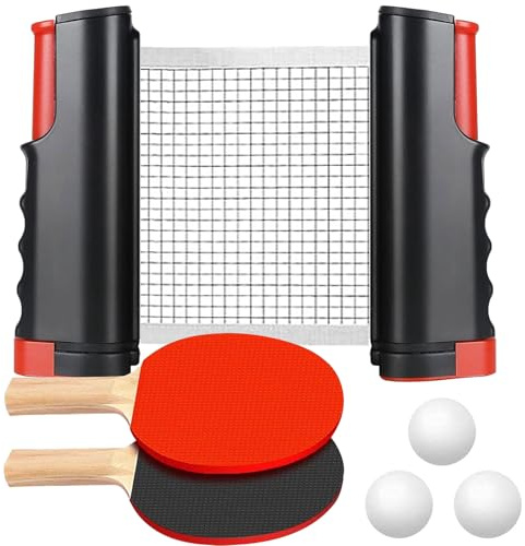Persiiious bordtennisset, bordtennisracketset, bordtennisracket set professionellt, med 2 bordtennisracket, 3 bollar, 1 väska, 1 bärbar ping pong ersättningsnät, för nybörjare och avancerade