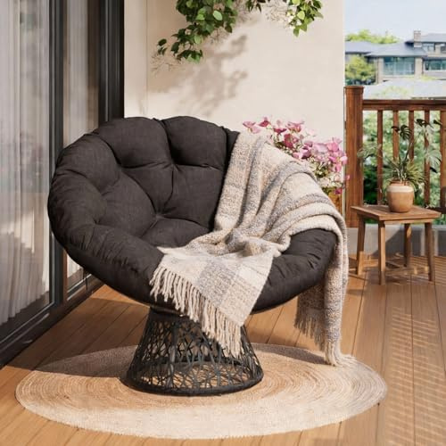 Acekool Papasansessel, gemütlicher Drehsessel mit Kissen rund, bequemer Rattansessel, Loungesessel drehbar, runder Relax Korbsessel Rattan für Wohnzimmer, Leseecke, Lounge (Grau)