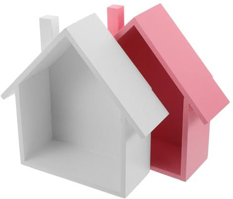 LIFKOME 2 Stück 2 Stück Wandregal Holzhaus Dekoratives Schwebendes Wandregal aus Rustikalem Holz Ablage für Schlüssel Post und Sukkulenten Weiß und Rosa Kinderfreundlich mit Glatten Kanten