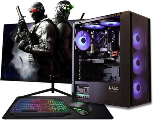 ASC Intel Core i7 Gaming PC Bundle – GTX 750 4GB, 8GB RAM, 256GB SSD + 500GB HDD, 550W 80+ PSU, 6-Fan Black RGB Case, WiFi, Windows 11 Pro, 22 Monitor Bundle – High-Performance Gaming & Workstation