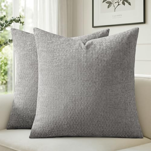 a moment Kissenbezug 50x50 cm Grau Chenille 2er Set mit dezenter Struktur Weiche Kissenbezüge Flauschige Dekokissenhülle Waschbare Kissenhüllen für Sofa Couch Wohnzimmer Schlafzimmer