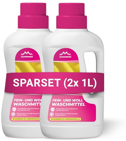 ALPENWERT Detergente para lana de 2 litros, detergente especial para lana y ropa delicada, limpieza suave para lana merino, cachemira y tejido de punto, mantiene las fibras suaves, protege la forma y
