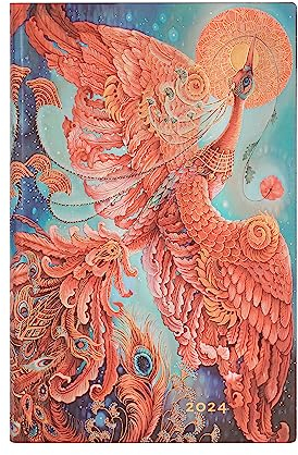 Paperblanks 12 Monate Softcover Flexis-Kalender 2024 Feuervogel | Horizontal | Maxi (135 × 210 mm)