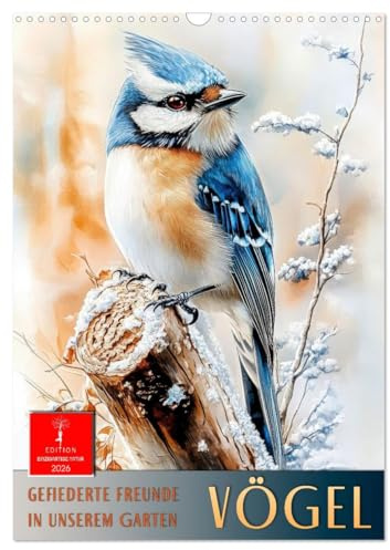 Vögel - gefiederte Freunde in unserem Garten (Wandkalender 2026 DIN A3 hoch), CALVENDO Monatskalender: Vögel im Blick: Natur trifft Aquarell. (CALVENDO Tiere)