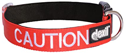 Dexil CAUTION (Do Not Approach) Red Colour Coded S-M L-XL Dog Collars PREVENTS Accidents By Warning Others Of Your Dog In Advance (L-XL)
