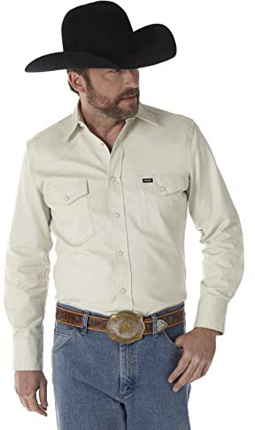 Wrangler Men's Western Work Shirt Firm Finish - Beige - 3X