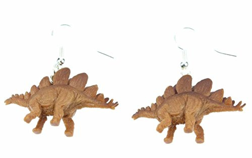 Miniblings Dinosaurier Stegosaurus Ohrringe Dino Gummi braun versilbert | Ohrschmuck aus eigener Fertigung in Berlin, mit Rückenschilder