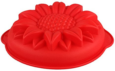 GMMH Backform aus Silikon in Blumenform D1 (Rot), Sonnenblume Silikonbackform Blume Floral, Kuchenform, Form, Silikonform, Obstbodenform Rührkuchen Springformkuchen Obstkuchen Biskuitkuchen