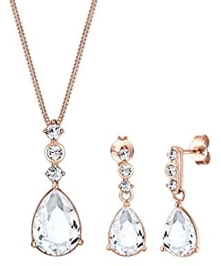 Elli PREMIUM Schmuckset Damen Tropfen Edel mit Kristalle in 925 Sterling Silber Rosé vergoldet