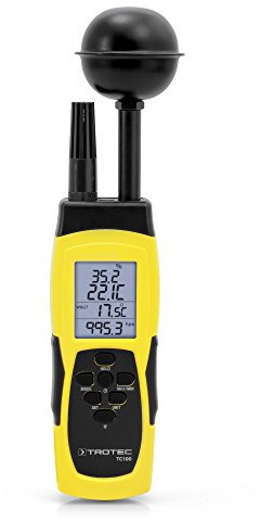 TROTEC Thermohygrometer TC100 inkl. Kalibrier-Zertifikat, Klimasummenmaß (WBGT), Strahlungswärme (Black Globe), Hitze-Index (HI), Lufttemperatur