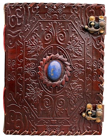 Jaald A5 Notizblock Notizen Notizbuch Seiten Handgemacht Album Tagebuch Leder mit Lederbezug Geschenke Antik Keltische Schliesse blauer Stein Kleine