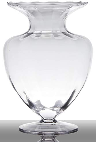 INNA-Glas Bodenvase Glas Kendra auf Standfuß, Trichter - rund, klar, 33cm, Ø 23,5cm - Pokal Vase - Amphore Vase