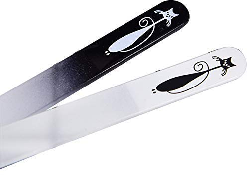 Trimming Shop 2pcs, Black and White Glass Nail File Crystal Set Double Sided Etched Professional Tool For Pedicure Manicure Nail Care Buffer, Nail Shaping