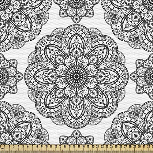 ABAKUHAUSSchwarz Gewebe als Meterware, Aufwändige Mandala Patterns, Schön Gewebten Stoff für Polster und Wohnaccessoires, 1M (160x100cm),Schwarz