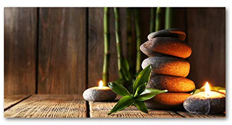 Tulup Peinture sur Verre trempé 140x70 décoration Murale Tableau Image -Art: Moderne et Classique - Pierres Zen avec du Bambou