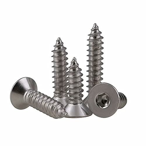 Dreneco Viti per Legno Viti Autofilettanti Viti a Brugola a Testa Piatta in Acciaio Inox, M6×16mm,10 pcs