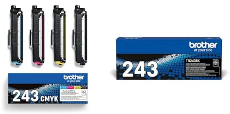 Brother TN-243CMYK Original Tonerkartusche Druckt bis zu 1000 Seiten, cyan, magenta, gelb und schwarz & TN-243BK Original Tonerkassette, schwarz