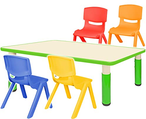 alles-meine.de GmbH Sitzgruppe für Kinder - Tisch + 4 Kinderstühle - Größen & Farbwahl - grün - höhenverstellbar - 1 bis 8 Jahre - Plastik - für INNEN & AUßEN - Kindertisch/Kin..