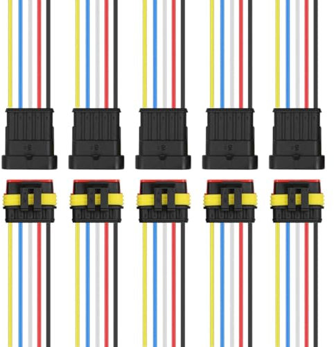 Xiatiaosann 5PCS Auto Waterproof Electrical Wire Connector 5 Pin 1.5mm Terminal Connector Automotive Replacement Connectors With 10cm 18AWG Wire for Motorcycle, Car, Boat