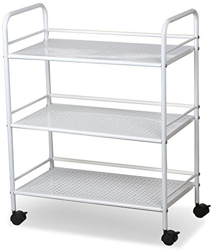 DRM 3 Tier Rolling Storage Trolley Utility Cart, Salon Beauty Trolley with Wheels, Spa System Storage Cart, White