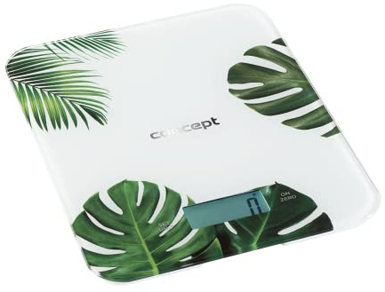 CONCEPT Hausgeräte VK5713 Küchenwaage, MONSTERA, Zeit-Anzeige, Zeitschaltuhr, Tragkraft bis 15 kg, LCD Display, auch zur Wandbefestigung, glass