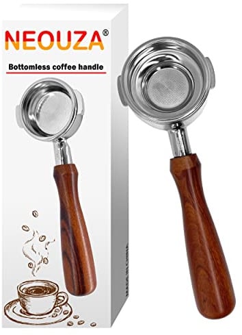 NEOUZA 58mm Bodenloser Siebträger für Espresso-Kaffeemaschine, kompatibel mit WPM Welhome 304 Edelstahl, zwei Ohren mit Filterkorb