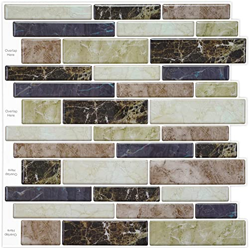 Laywvco Lot de 10 feuilles d'autocollants 3D effet marbre pour carrelage mural de cuisine et de salle de bain (marron)