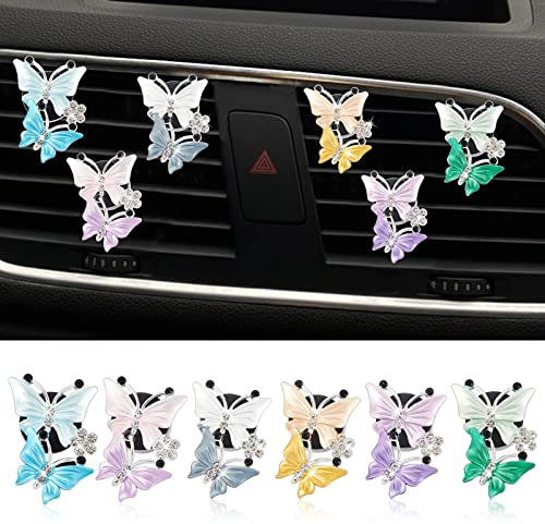 WEBEEDY 6 Schmetterling Auto Parfüm Clip Lüftungsclips für Auto Lufterfrischer Auto Air Vent Freshener Parfüm Clip, Aroma Diffuser Decor, Double Bling Autozubehör für Frauen
