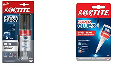 Loctite Colle Epoxy liquide spéciale Metal, Résine epoxy bi-composante couleur métal,25 ml & Super Glue-3 Précision, colle forte pour réparations précises, colle liquide tous matériaux,flacon 5 g
