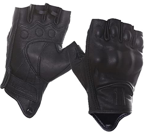 Harssidanzar Fingerlose Motorradhandschuhe für Damen, harter Knöchelschutz Reiten Fahren Biker Racing MotorradhandschuhTouchscreen KL022EU,Schwarz,Größe L