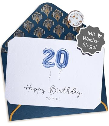 Joli Coon 20 Happy Birthday Klappkarte - A6 mit dunkelblauem Kuvert - Geburtstagskarte 20