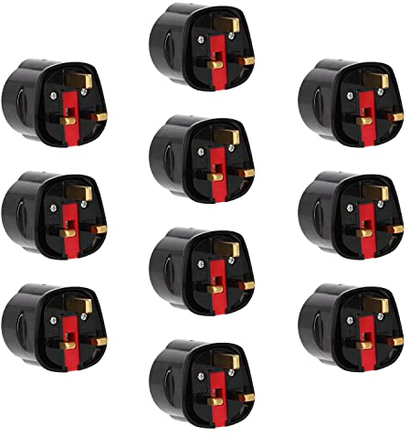 10er Set LED Universum Reiseadapter für Schutzkontakt-/Euro-Stecker (Typ F) auf GB England Zypern Hong Kong V.A.Emirate Steckdose (Typ G) - schwarz | Reisestecker Steckdosenadapter 1508533