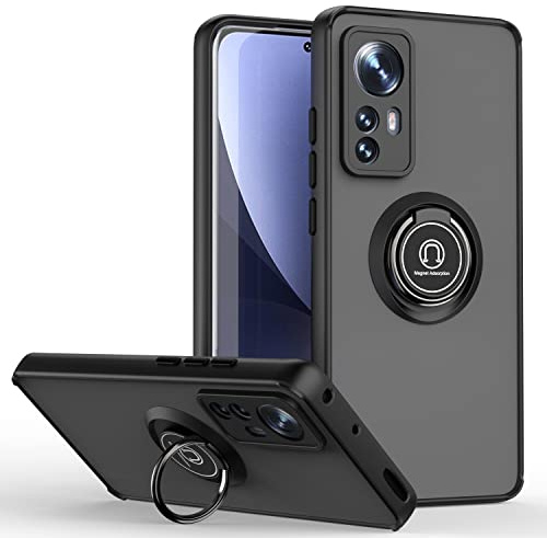 XINYEXIN Hülle für Xiaomi 12 Lite mit Ring Stnad Stoßfest Handyhülle Anti-Scratch Durchscheinend PC Back + Soft TPU Bumper Case Cover - Schwarz