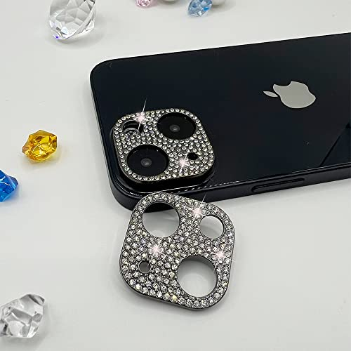 GSRYPC Kameralinsenschutz, kompatibel mit iPhone 14/14 Plus & iPhone 15/15 Plus, 3D-Glitzer, Glitzer, Diamant, Kameralinsenschutz, Aufkleber (für iPhone 14, 15, 14, 15 Plus, schwarz), 2 Stück
