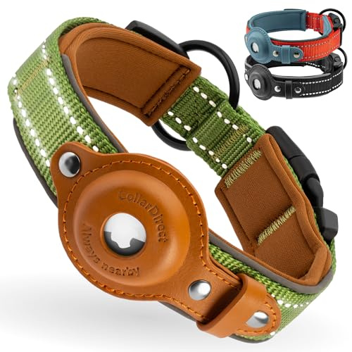 Airtag Dog Collar, CollarDirect, Reflective Dog Collar for Apple Air Tag for Large, Medium, and Small Dogs (Green, L, 42-51 cm)