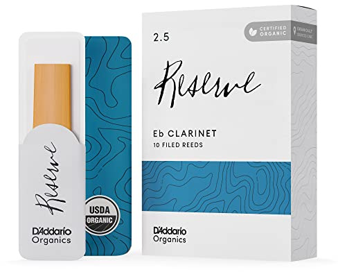 D'Addario Organic Reserve Eb Clarinet Reeds - Reeds for Clarinet - Individually Sealed - 2.5 Strength, 10 Pack