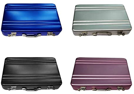 YWNYT Visitenkartenhalter, Koffer, Aluminium, Visitenkartenetui, Visitenkartenhalter, Tasche, Kreditkarten-Organizer, Mini-Metall-Koffer für Mann und Frau, für Reisen und Arbeit, 4 Stück, mehrfarbig
