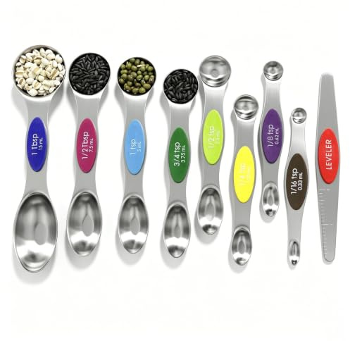 Home Essentials for New Home Magnetisches Edelstahl-Messlöffel-Set mit Nivellierer, verfügt über einzigartige doppelseitige Küchenlöffelköpfe für trockene und flüssige Zutaten.