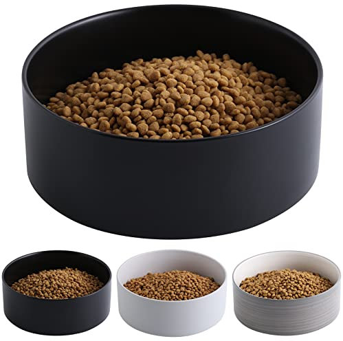Addogyy Black Dog Bowl Ceramic for Medium Large Breed, Heavy Weighted Dog Food Water Feeder Dish, Non - Slip Modern Cute Extra Big Porcelain 8 in Pet Bowl Maze