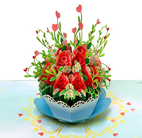CUTPOPUP Rosen Blume Pop Up Karte Muttertag Karte Jubiläum Karte Blumengruß 3D Geburtstagskarte Pop Up für Oma Mutter Schwiegermutter Tochter Rosen Blume
