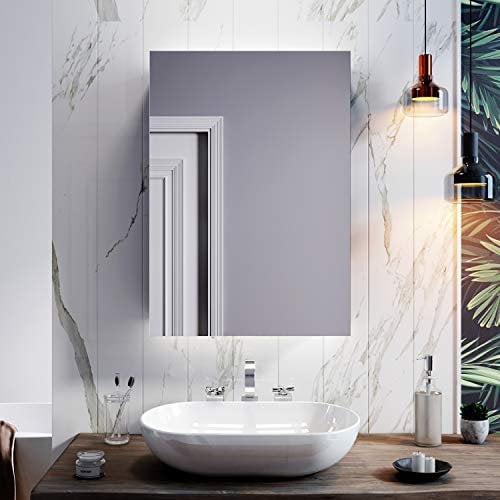 ELEGANT Black Bathroom Cabinet with Led Lights and Shaver Socket Mirrored Bathroom Wall Cabinets with Button Switch 500mm x 700mm