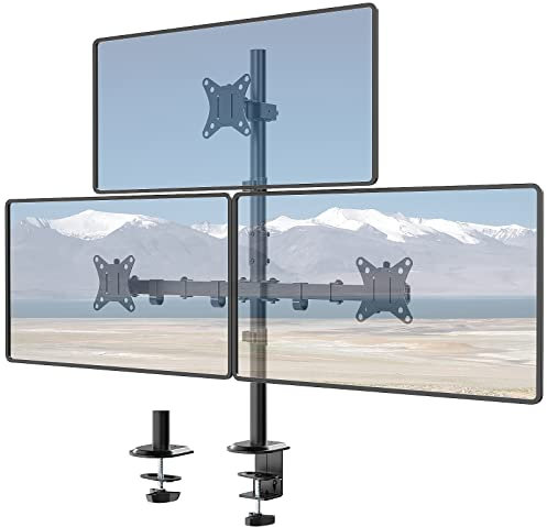 Monitor Halterung 3 Monitore für 17-32 Zoll Bildschirme, 80 cm Extra Hoher Triple Monitor Halterung, Voll Einstellbarer Monitorständer, 9 kg Tragkraft pro Arm