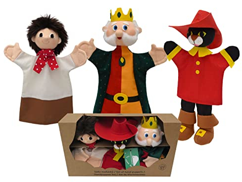 Set 3-Fach Marionette Märchenfigur Handpuppe Der gestiefelte Kater 34 cm, Mehrfarbig, für Kinder Jungen Mädchen Babys