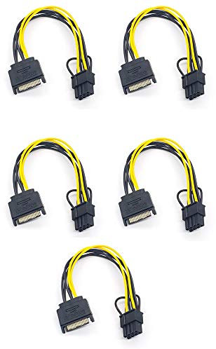 Trjgtas 5 StüCke 15 Pin SATA macho 8 pines (6 + 2) Cable de alimentación PCI-E 20 cm Cable SATA 15 pines 8 pines 18AWG para tarjeta gráfica
