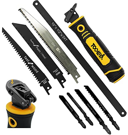 TOOLAN: Sega a Mano 8 in 1 Multi Lame per Cartongesso, Legno, Metallo, Plastica, Compensato - Lama Lunga